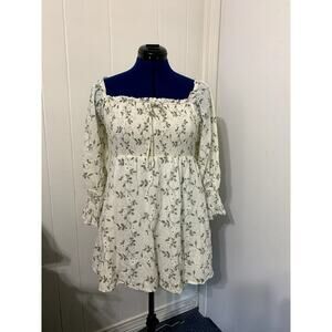 LuLu's Mini Dress Medium 3/4 Sleeve Smocked Ditzy FLoral Cottage Milkmaid